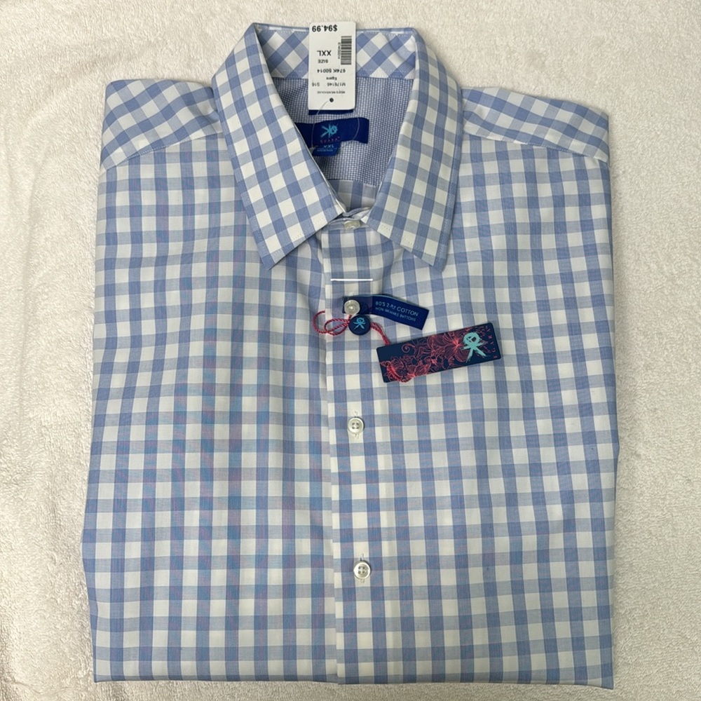 Egara Blue & White Gingham Checkered Shirt Size XXL